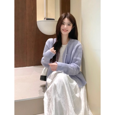 ok好好 紫色鏤空毛衣外套女2024春夏溫柔風氣質馬海毛針織上衣