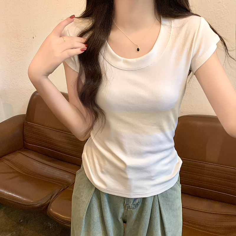 實拍2*2人棉莫代爾260克短袖t恤女裝夏2024純色修身短款圓領上衣