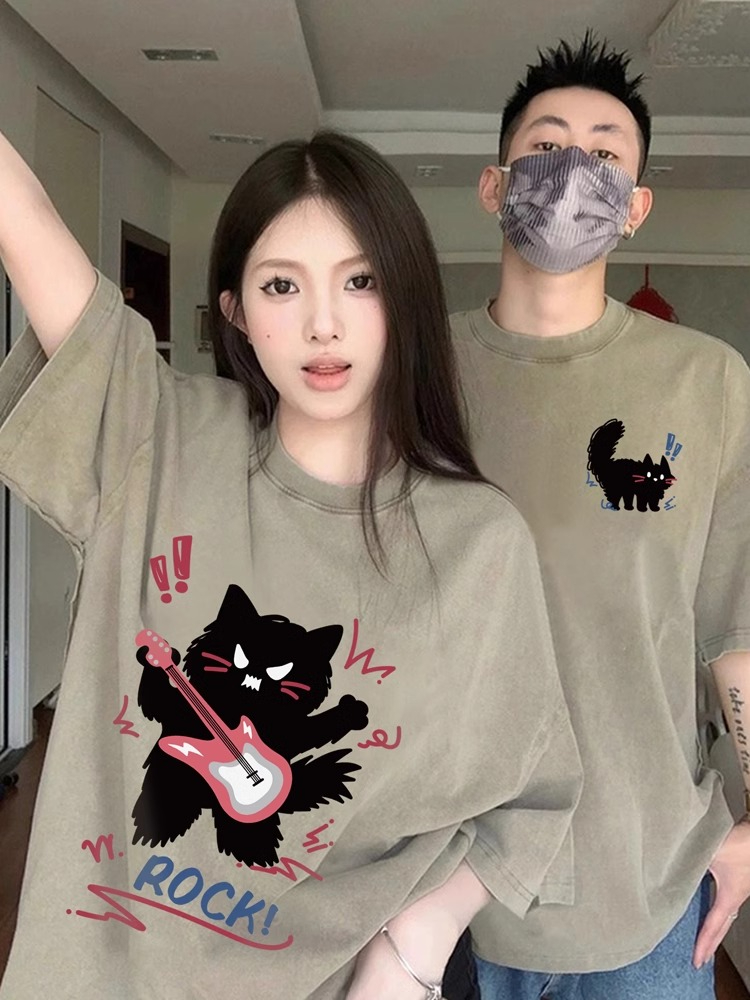 高級感早春潮牌情侶裝短袖夏裝t恤2024新款超火不一樣純棉女衣服