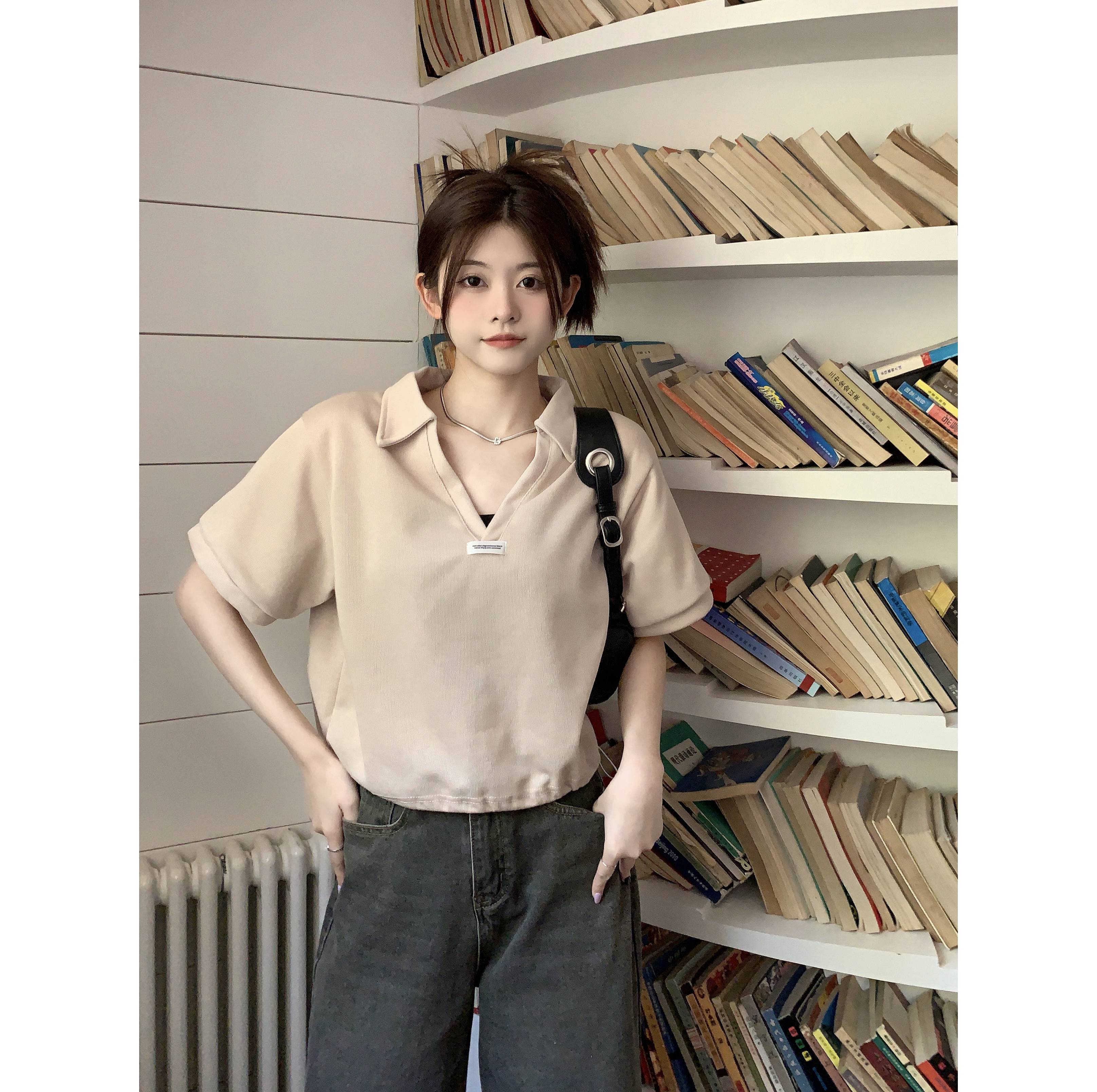 polo領寬鬆短袖t恤女2024夏季新款設計感小眾百搭小個子獨特上衣
