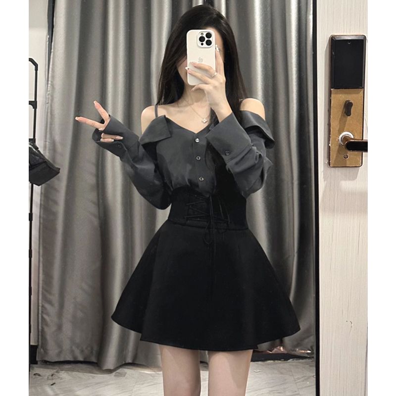 2024新款早秋辣妹套裝半身連衣裙子女裝夏季小眾高級感短裙兩件套