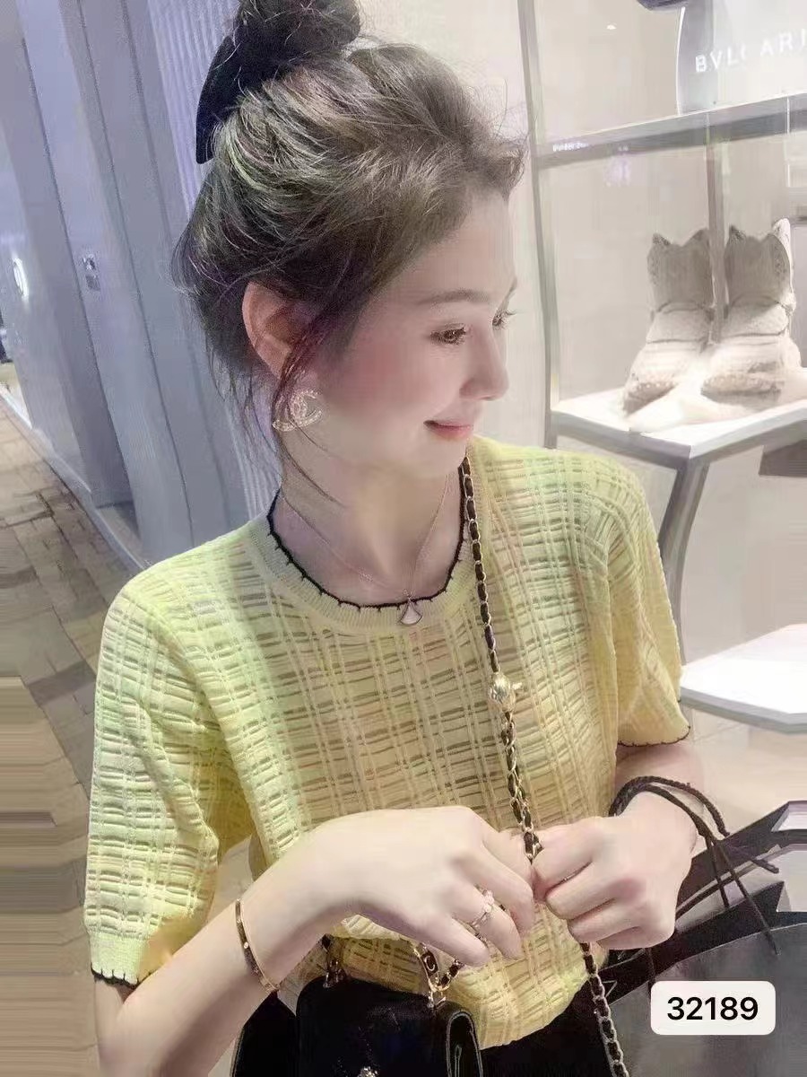 2024夏季新款韓版溫柔甜美風圓領網紗鏤空短袖上衣女