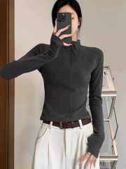 Official picture 92% polyester 8% spandex velvet long-sleeved T-shirt women's autumn and winter innerwear slimming zipper 