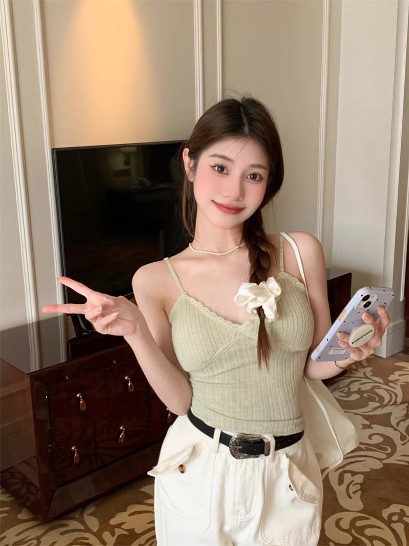 美背小吊帶背心女士2024新款秋季法式復古帶胸墊內搭外穿修身打底