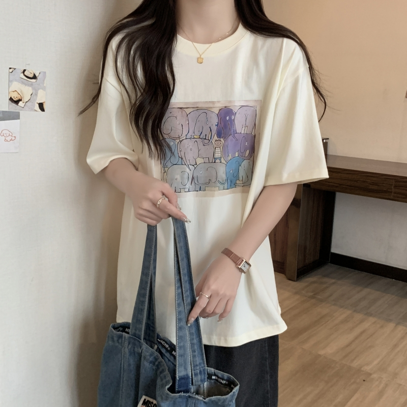 實拍 100%棉200g純棉 夏裝短袖T恤女寬鬆韓版