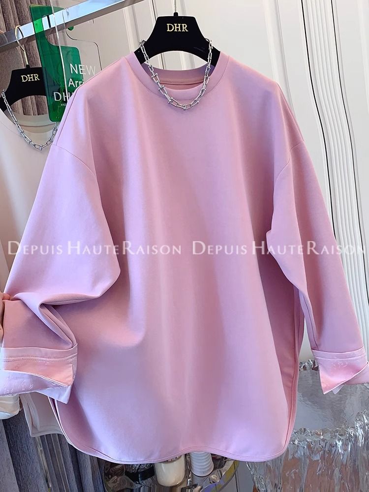 DHR 超好看高級感新中式國風緞面厚T恤打底衫上衣內搭女寬鬆春季