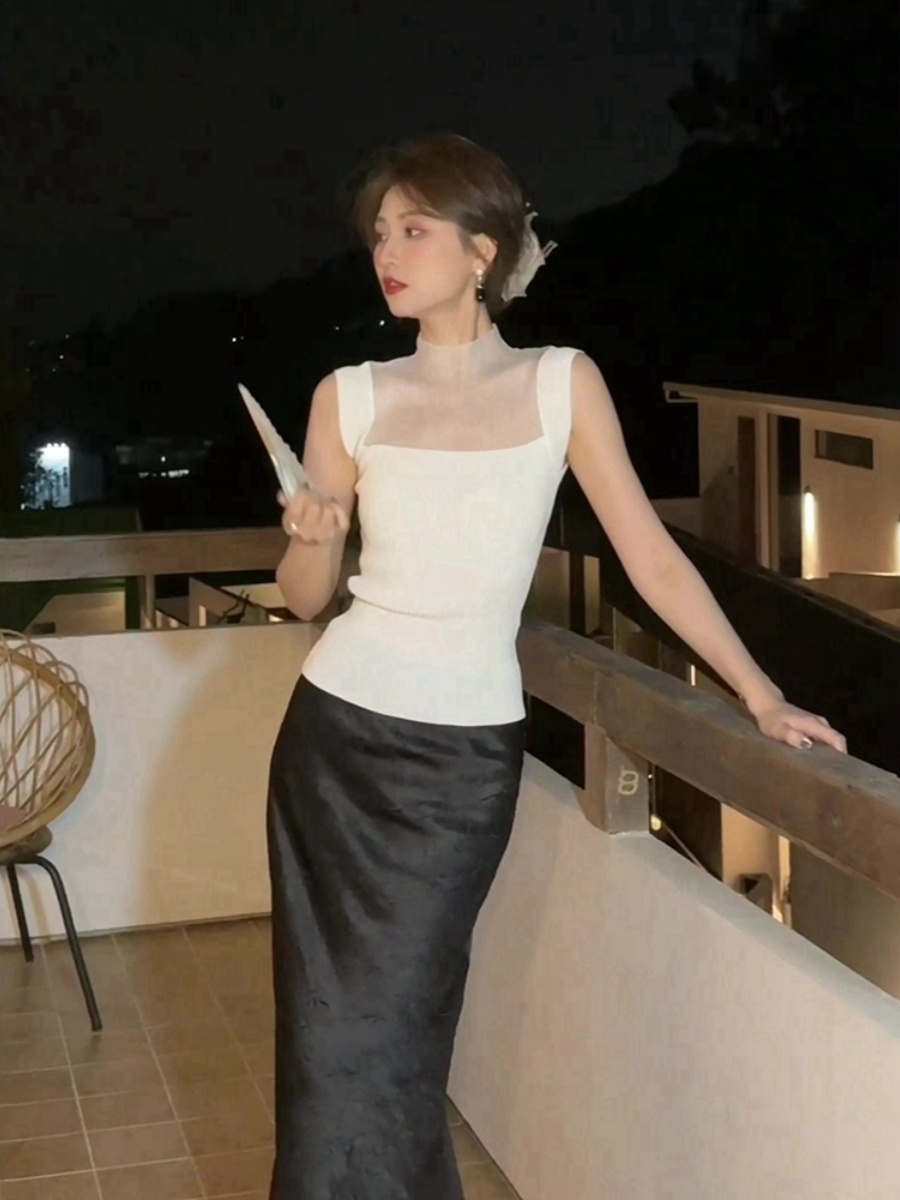 半高領短袖T恤女夏季2024新款辣妹網紗拼接性感氣質緊身顯瘦上衣