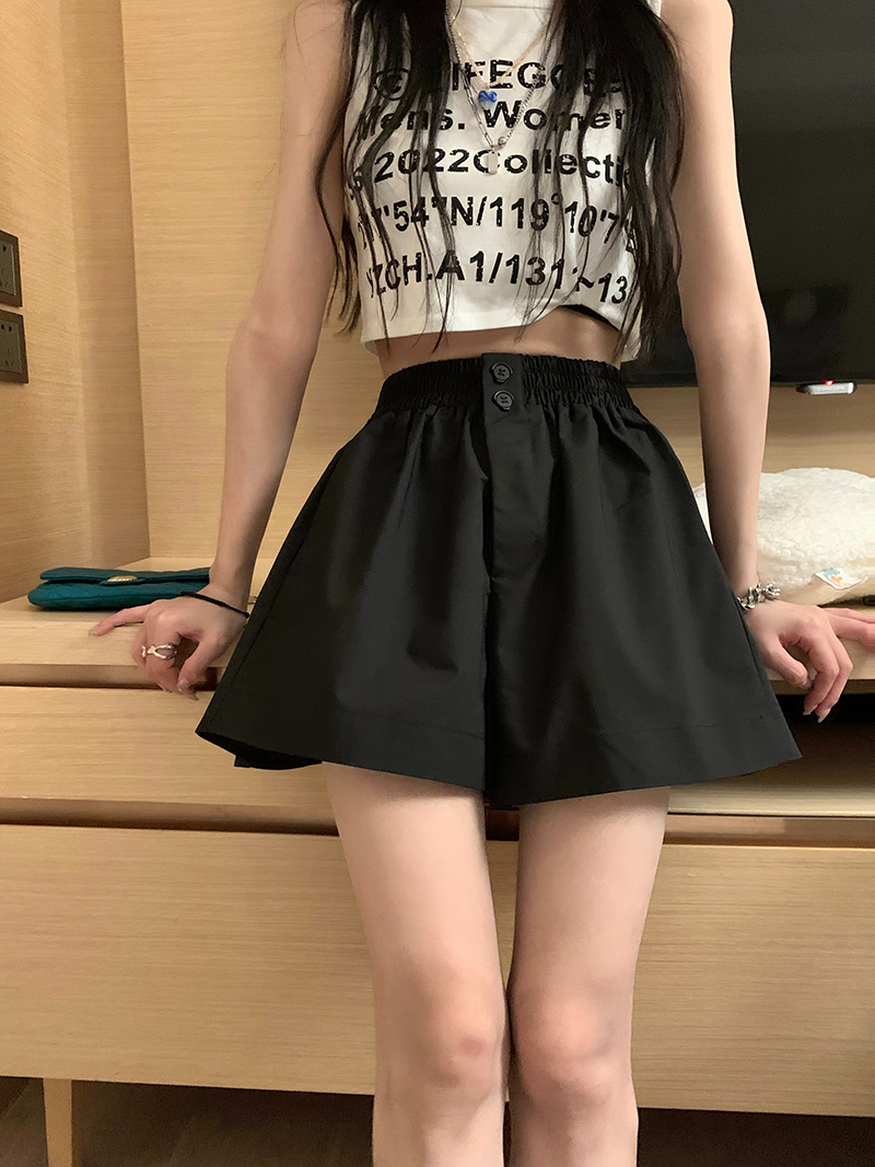 Black casual pants elastic waist shorts women's high waist summer loose slimming wide leg pants niche design