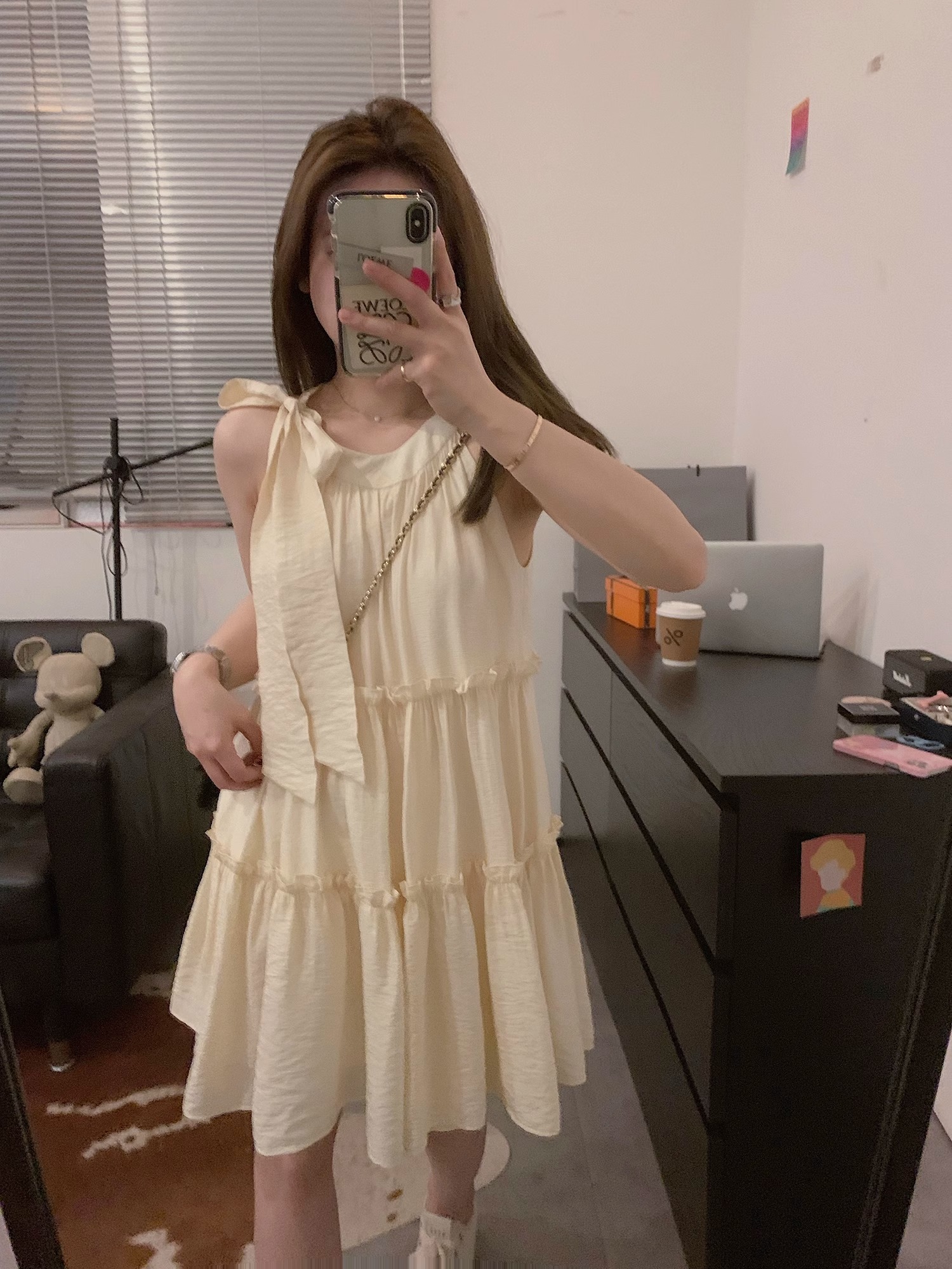 韓系甜辣純欲仙氣蝴蝶結背心連衣裙夏季法式設計感小個子氣質短裙