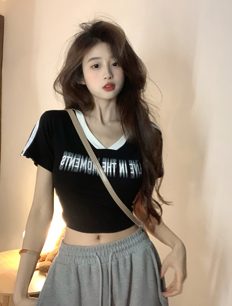 原創~實拍~印花設計感小眾顯瘦修身短袖T恤女夏
