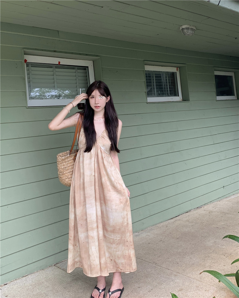 現貨實拍韓系女吊帶長款連衣裙