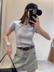 冰絲條紋吊帶木口村百搭POLO領拼接塑身顯瘦女打底衫內搭外穿針織