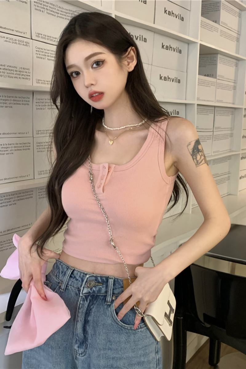 羅紋 粉色吊帶背心女內搭外穿美背夏季甜辣風短款上衣