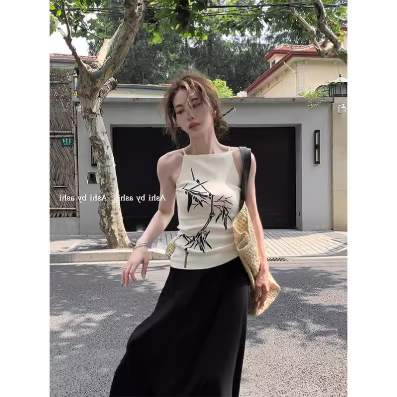 大於詩集新中式復古辣妹國風吊帶背心女小眾設計感修身顯瘦針織衫