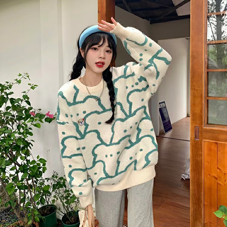 港風鹽系圓領毛衣女秋冬新款早秋情侶裝ins潮牌慵懶風線衣針織衫