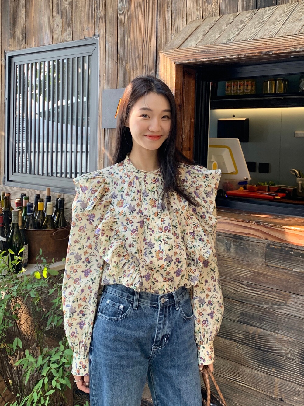 春季2024年新款法式碎花純棉襯衫女上衣長袖木耳邊