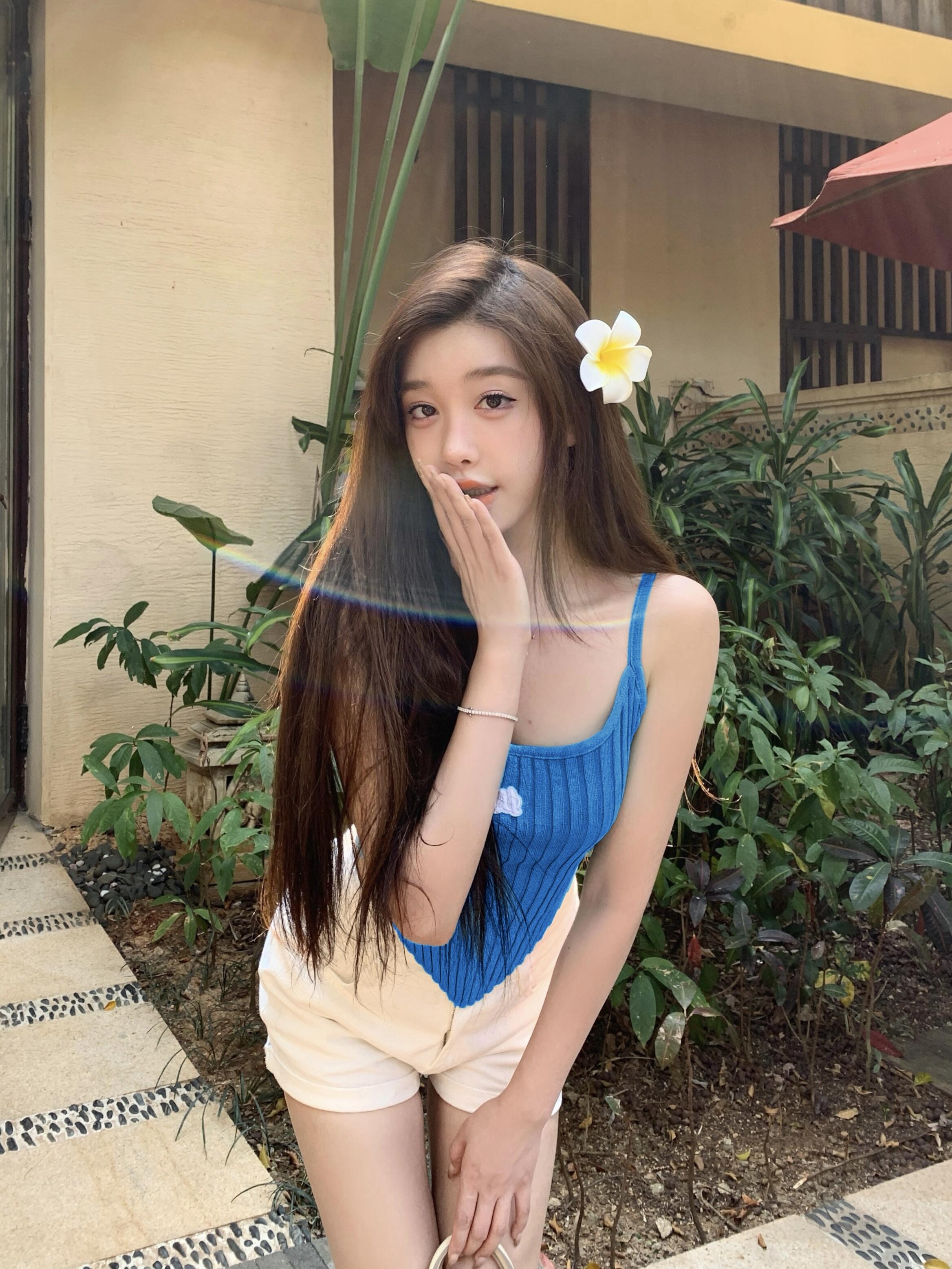 實拍 夏季純欲辣妹無袖不規則修身短款針織小吊帶上衣