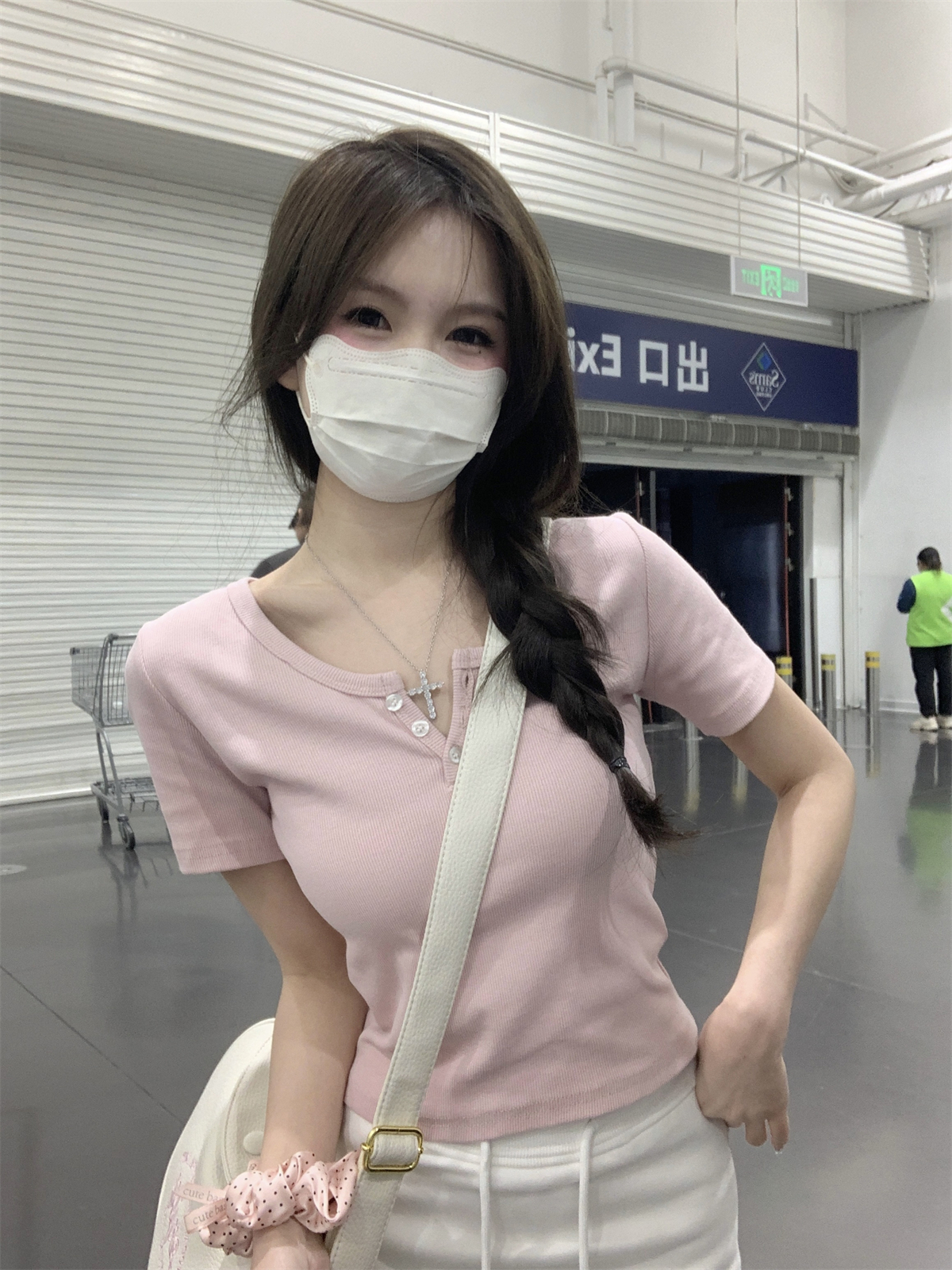實拍 2024夏韓系bm純欲紐扣修身設計感純棉百搭上衣短袖T恤