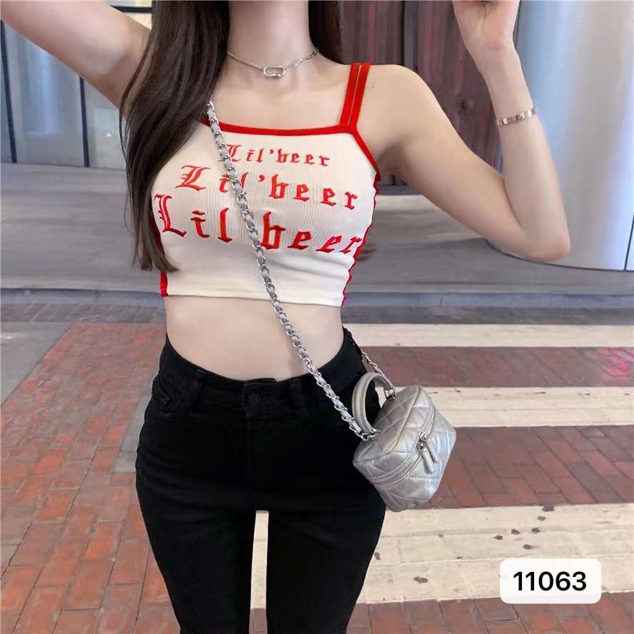 可愛辣妹風字母提花小吊帶