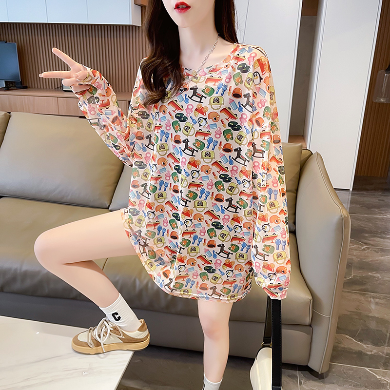 實拍-2024夏季韓版納米速干布印花大碼寬鬆百搭上衣T恤女