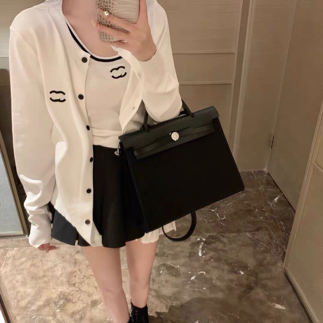 2024春季新款馬卡龍色刺繡曲珠針織外套兩件套開衫內搭背心套裝女