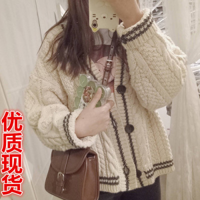 可愛減齡溫暖學院風針織開衫燕麥毛衣外套軟妹必備