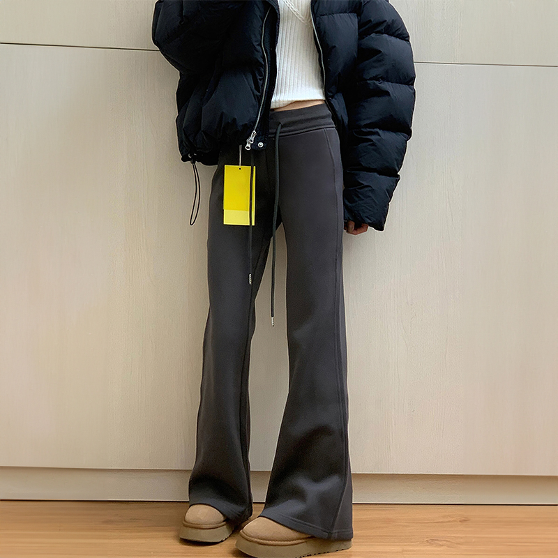 深灰色微喇休閒褲女2024春季新款高腰彈力顯瘦運動衛褲潮