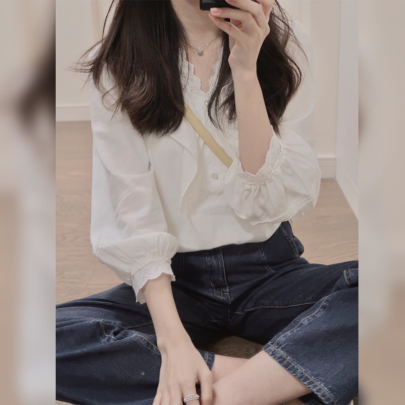 白色襯衫2024早春打底衫高級感女士襯衣夏穿搭小個子外套法式內搭