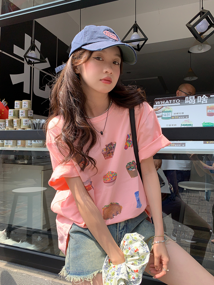 官圖 重磅/精梳純棉 後包領 有縫邊 S-XXXL 夏裝短袖T恤女