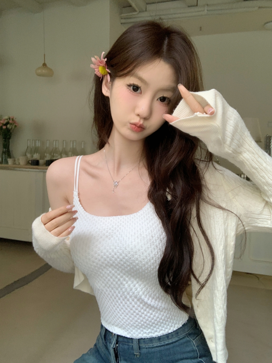 實拍~泡泡花拼接無痕吊帶背心純欲辣妹外穿無袖打底衣