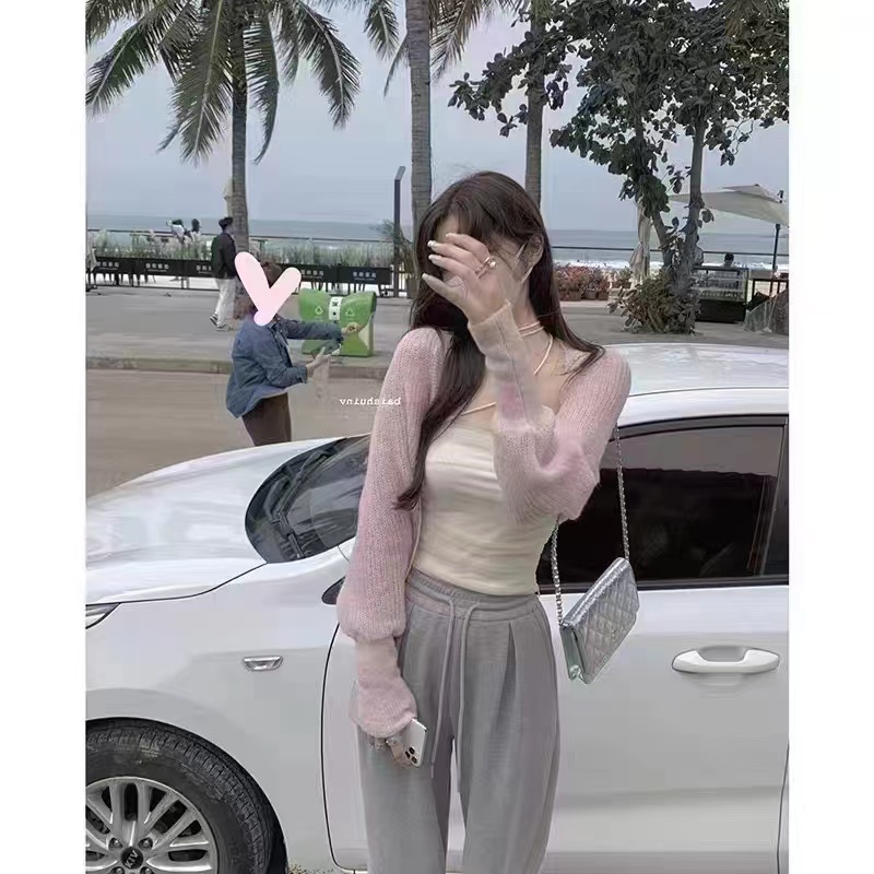 白水女 防曬針織開衫女夏季薄款外搭純欲罩衫肌理感長袖披肩上衣
