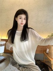 Photographed New Summer Thin Sun Protection Crew Neck Long Sleeve Loose Slimming Cover-up Top