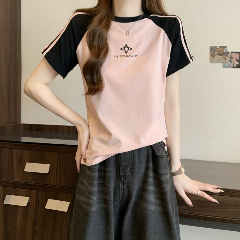 實拍短袖t恤女夏2024韓版潮趣味印花短款圓領上衣大碼女裝