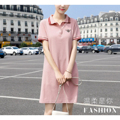 連衣裙2024新款夏季仙女甜美polo可甜可鹽法式桔梗短袖t恤裙子女
