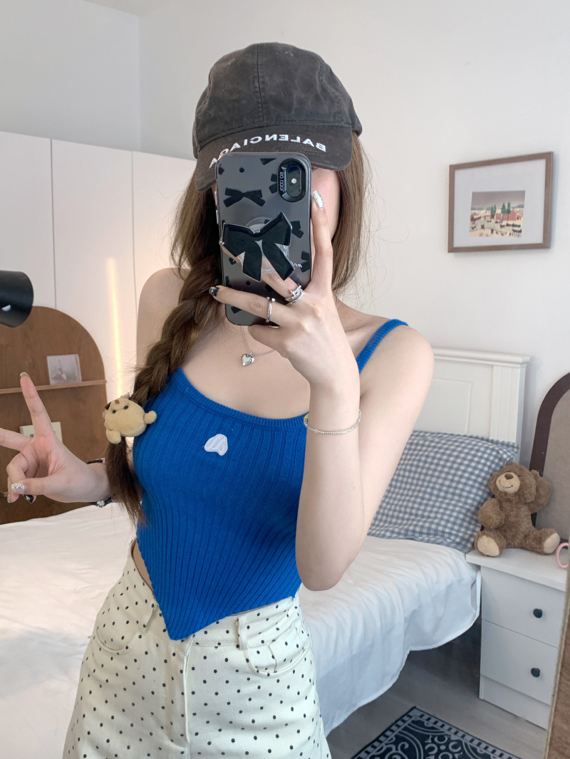 實拍 短款性感辣妹針織吊帶小背心女修身顯瘦不規則上衣外穿