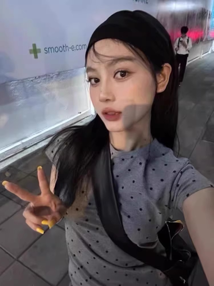 夏季韓系新款miu系顯瘦百搭純棉短袖T恤女印花小波點短款上衣
