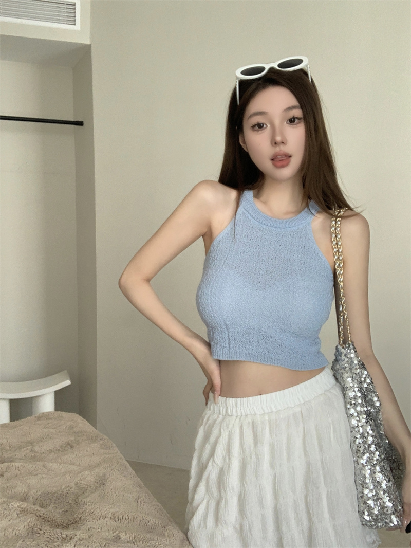實拍 針織吊帶小背心性感辣妹修身打底短款無袖上衣