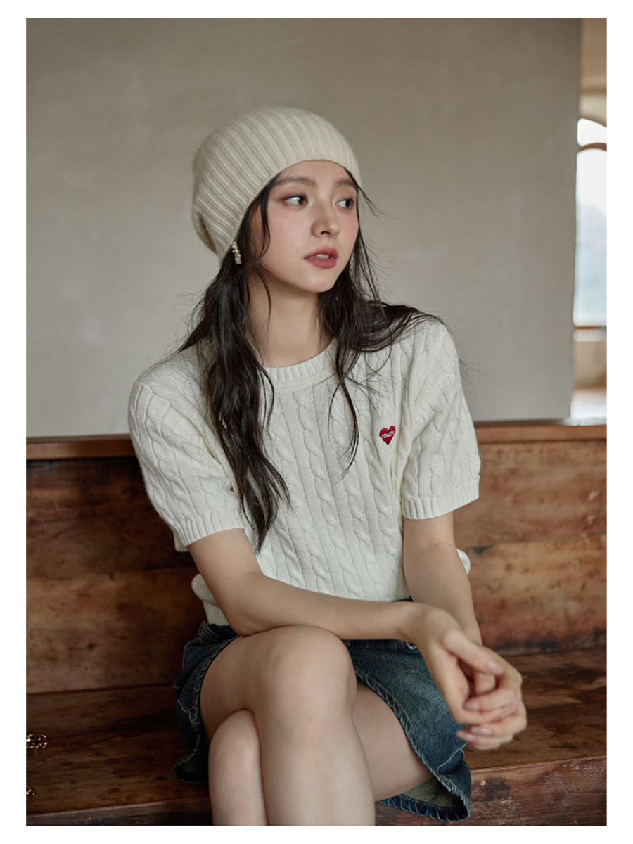 春夏薄款法式短袖小個子內搭圓領針織衫打底衫上衣女