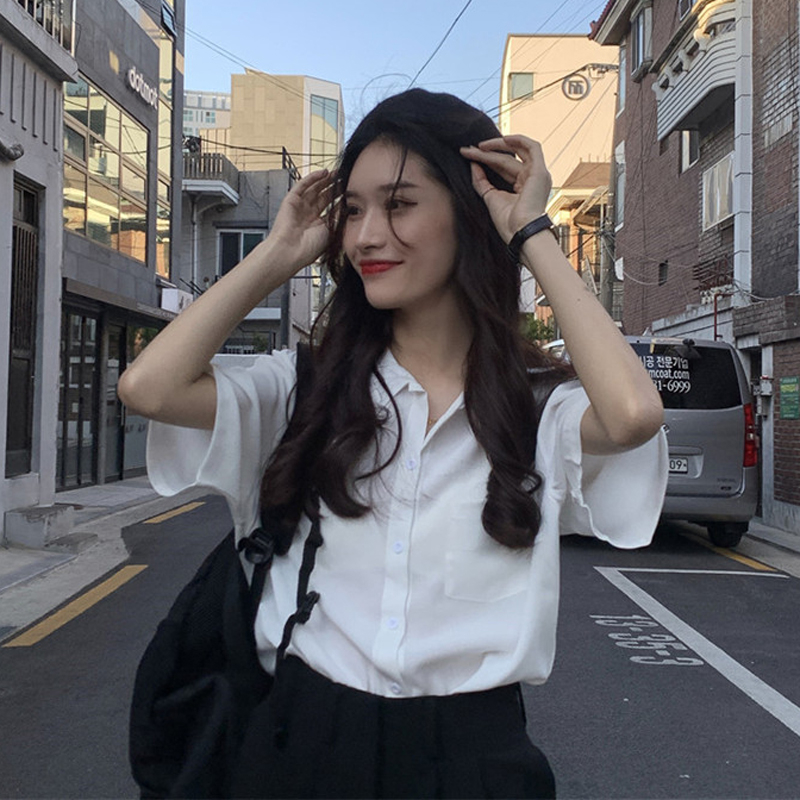 夏季新款短袖襯衫設計感小眾襯衣女裝復古港味上衣ins潮