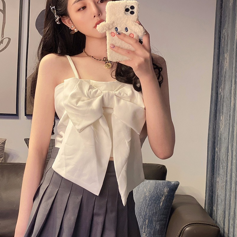 夏季新款吊帶背心女外穿潮設計感小眾蝴蝶結甜辣妹純欲風無袖上衣