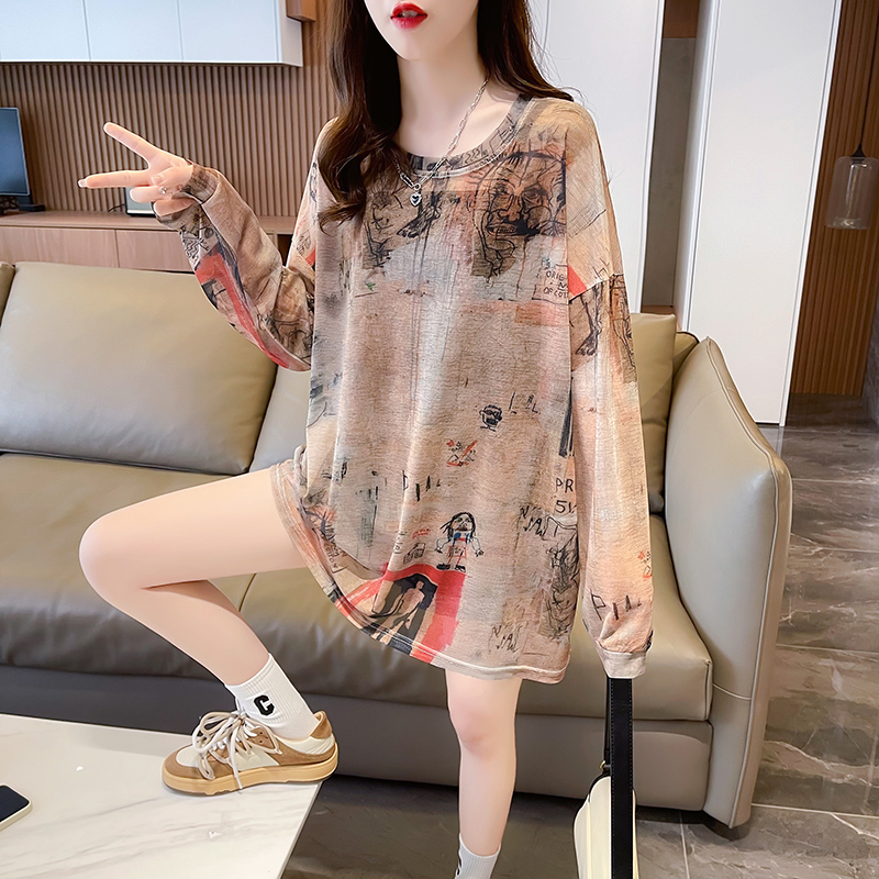實拍2024夏季韓版納米速干布印花大碼寬鬆百搭上衣T恤女