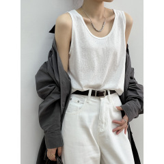 Actual Shoot~Early Spring Korean Style Simple U-Neck Slimming Backless Top for Women Loose Base Layer Wide Strap Sleeveless Top