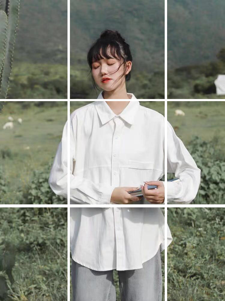 白襯衫女設計感小眾秋新款韓版寬鬆長袖襯衣文藝百搭學生上衣