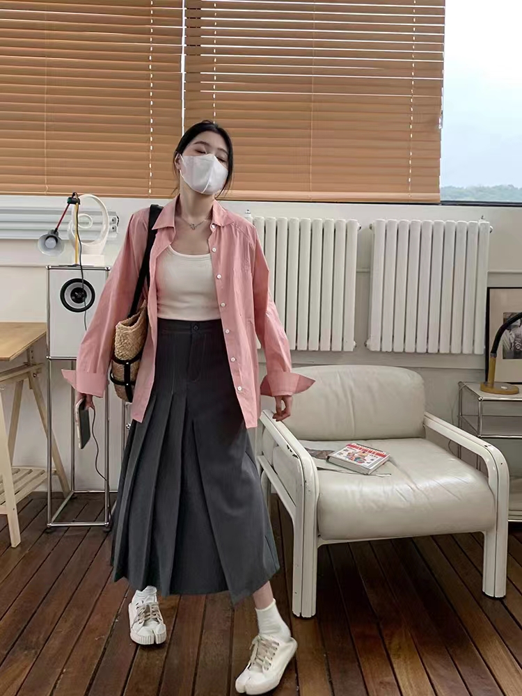JHXC 休閒長袖襯衫上衣女設計感小眾2024春秋新款慵懶風襯衣外套