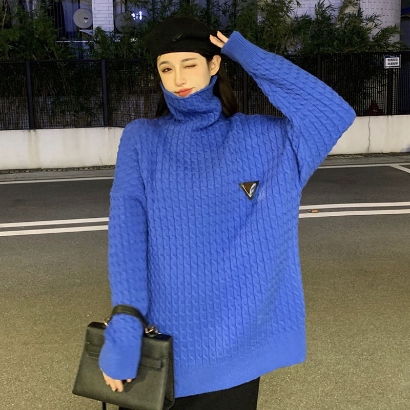 堆堆領毛衣女2024秋冬新款韓版寬鬆簡約慵懶風套頭針織衫外穿潮