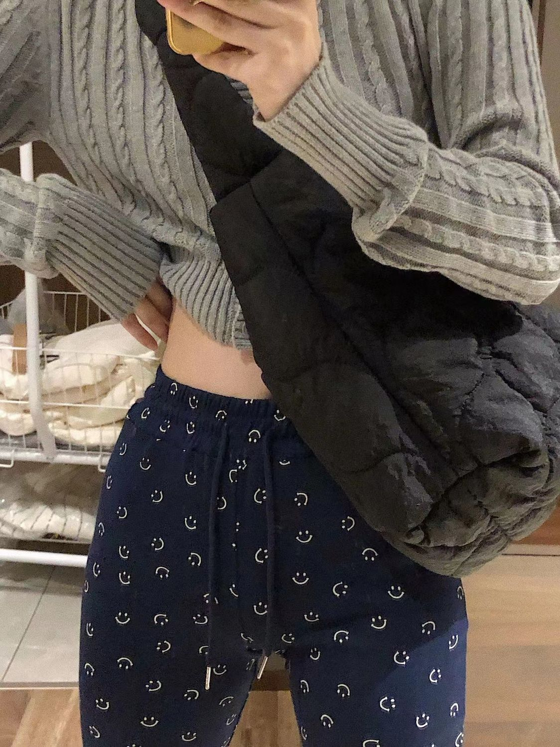 設計感笑臉喇叭褲女春秋新款寬鬆垂感拖地長褲顯瘦高腰百搭休閒褲