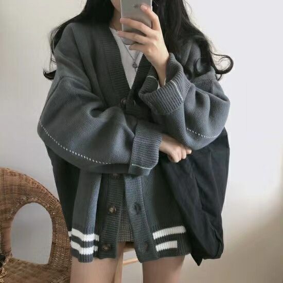 慵懶風毛衣外套女開衫外穿針織衫女中長款韓版2024新款秋冬寬鬆