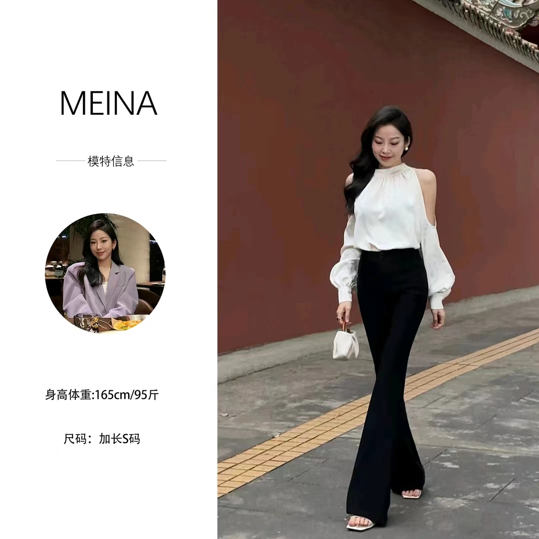 MEINA入夢江南白色露肩印花襯衫2024年春新款小眾燈籠袖上衣