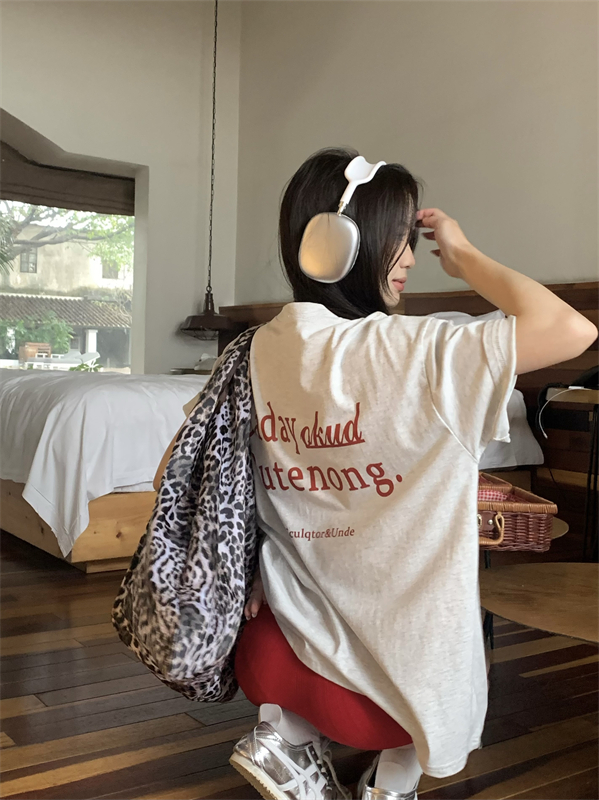 Real shot~Korean style ghost horse girl lazy letter printed front and back short-sleeved T-shirt top