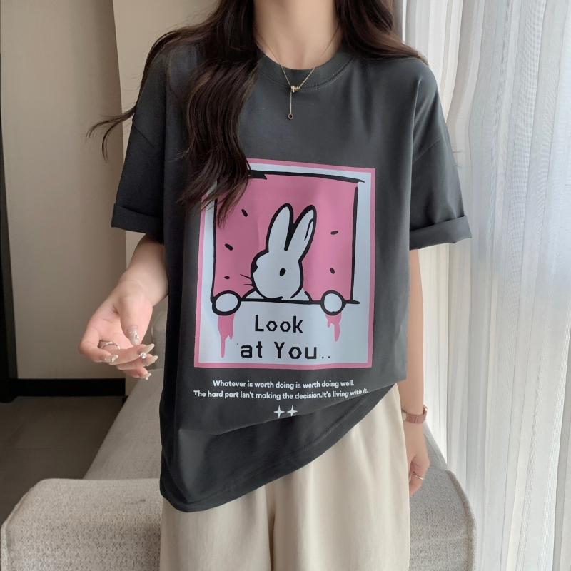 實拍 100%棉精梳純棉 夏裝短袖T恤女寬鬆韓版